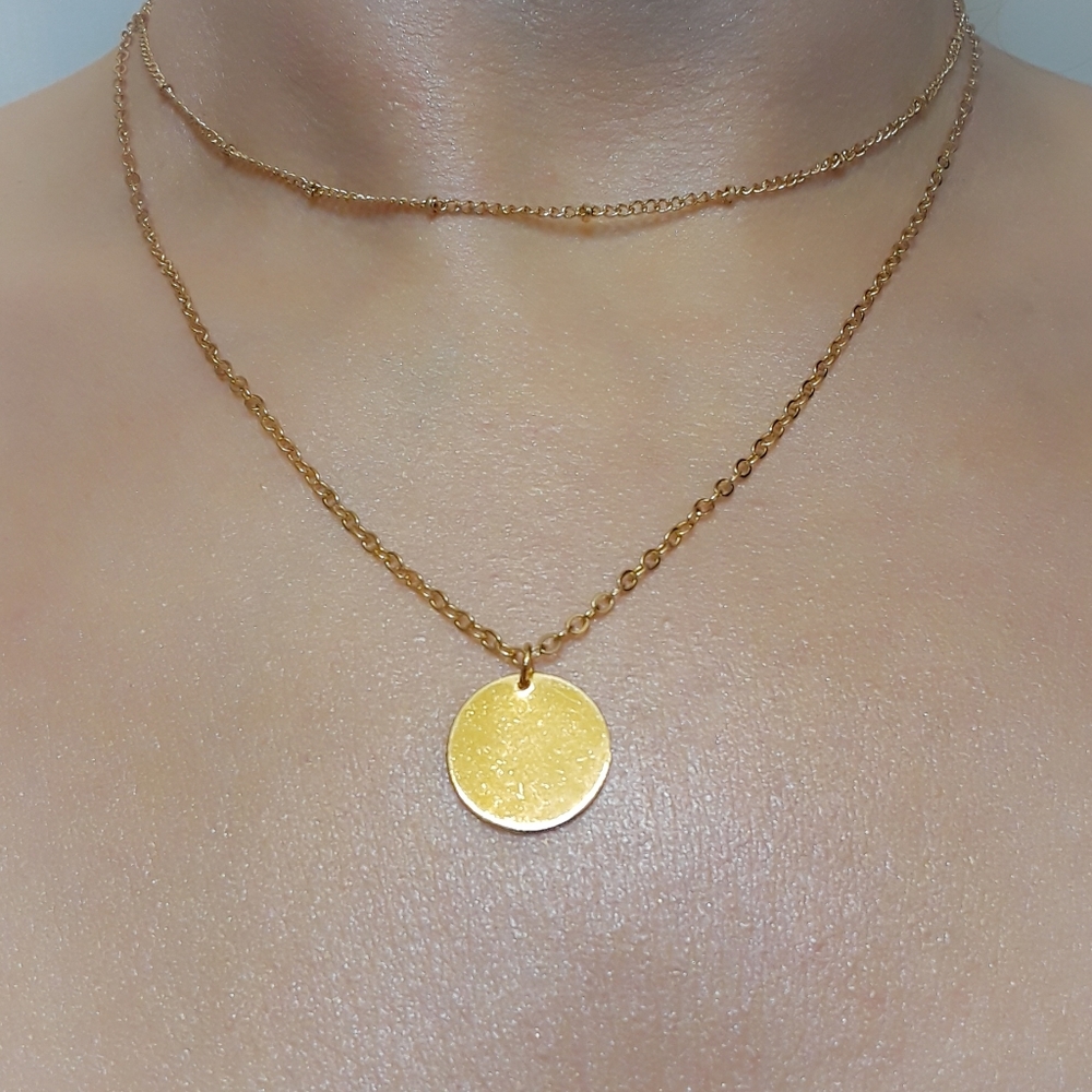 Dainty Layered Chain Disk Pendant Necklace - Picture 5 of 7